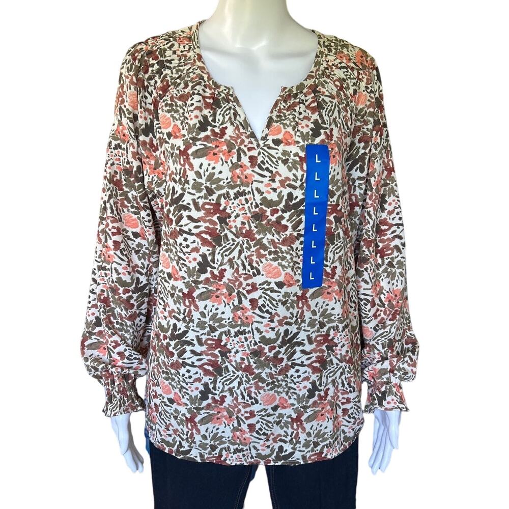Jessica Simpson Ladies' V-Neck Blouse Boho Neutral Cream Floral Large